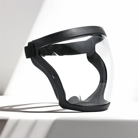 Protective anti-fog full face shield. Clear visor offers spark, dust, & chemical splash protection for work safety.