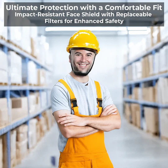 Full face anti-fog safety shield for comprehensive personal protection. Clear visor guards against dust, sparks, & splashes.