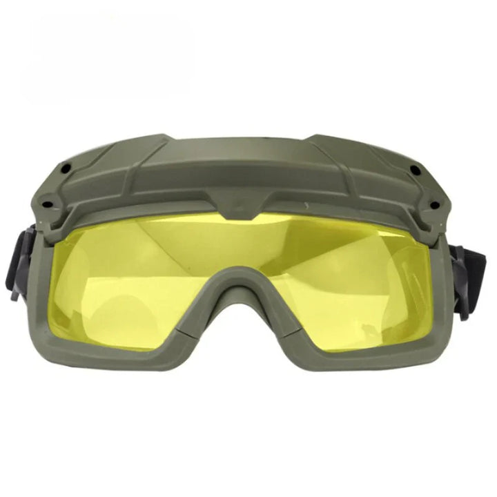 Anti-fog tactical goggles in a close-up shot, highlighting robust frame and clear visibility.