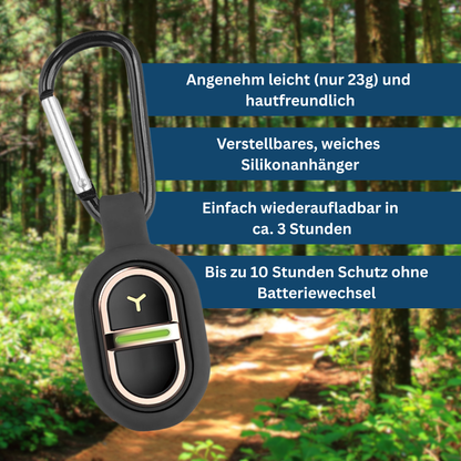 Close-up of anti-mosquito clip pendant, a portable insect repellent for outdoor activities