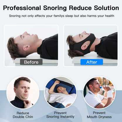 Soft, unisex anti-snoring chin strap helps stop snoring for quiet, restful sleep & clear breathing. Sleep aid.