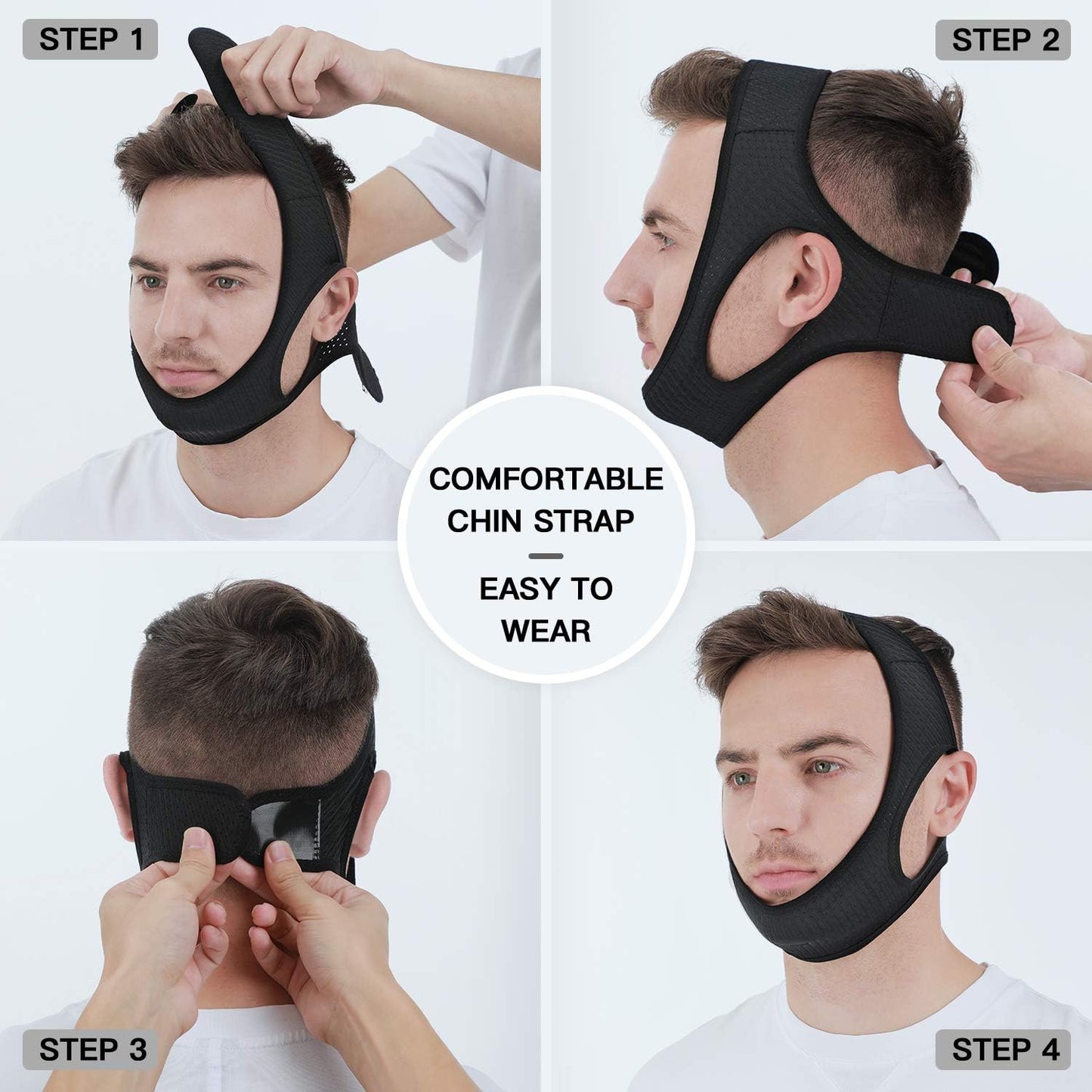 Premium anti-snoring chin strap for a restful night's sleep, clear breathing, and effective sleep apnea relief.