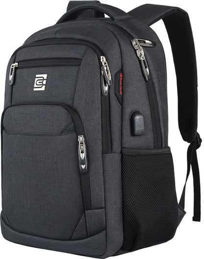 Durable anti-theft laptop backpack for business travel, includes USB charging port.