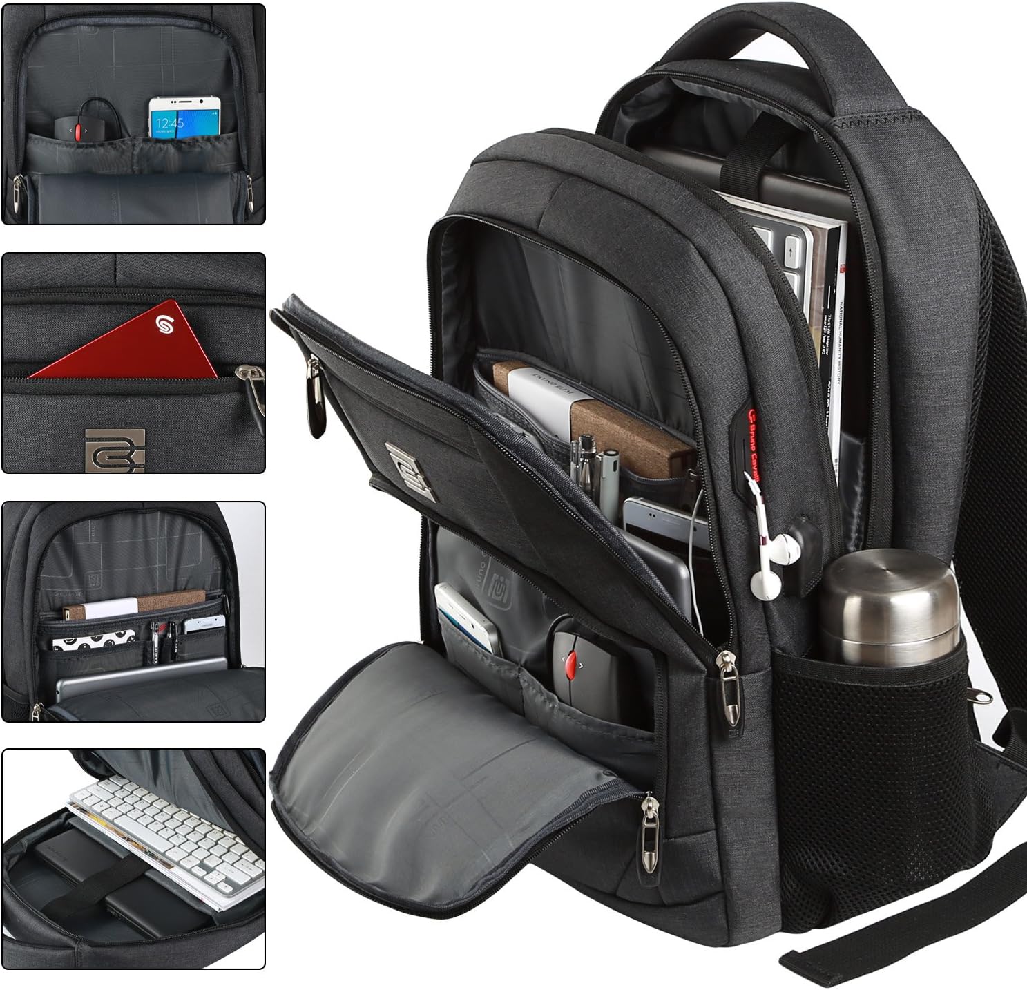 Sleek anti-theft commuter backpack with USB port for charging devices on the go securely.