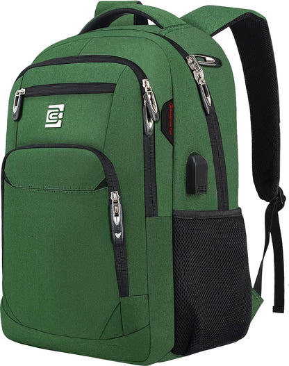 Padded laptop compartment anti-theft backpack with USB charging for safe tech carry.