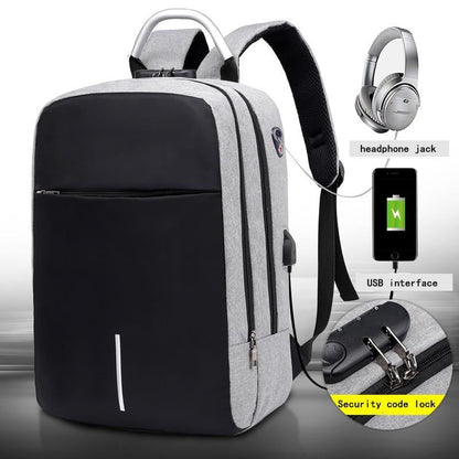 Secure black anti-theft backpack, water-resistant, with hidden zippers for safe travel & daily commute.