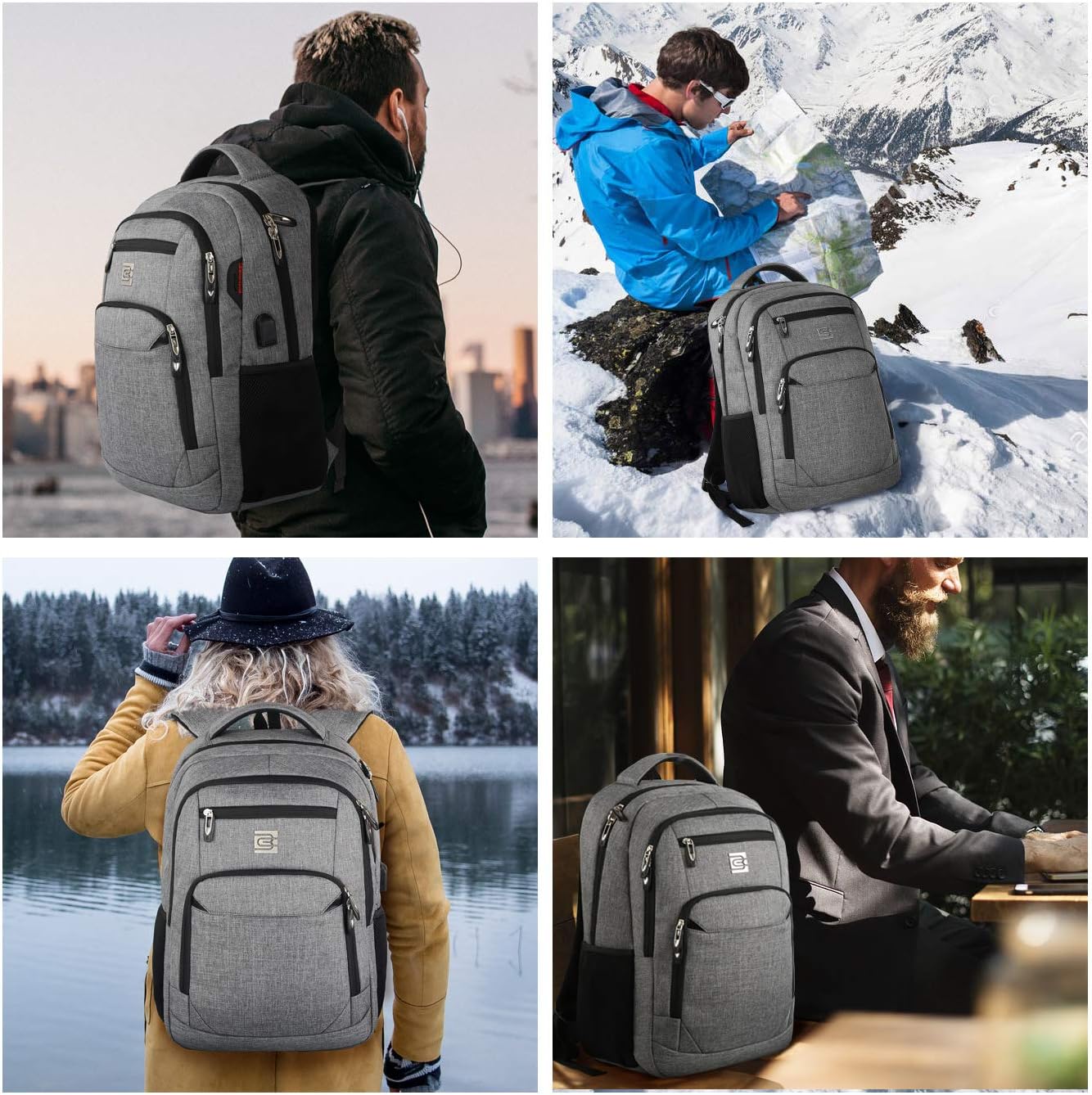 Organized anti-theft travel backpack, includes USB port & multiple compartments.