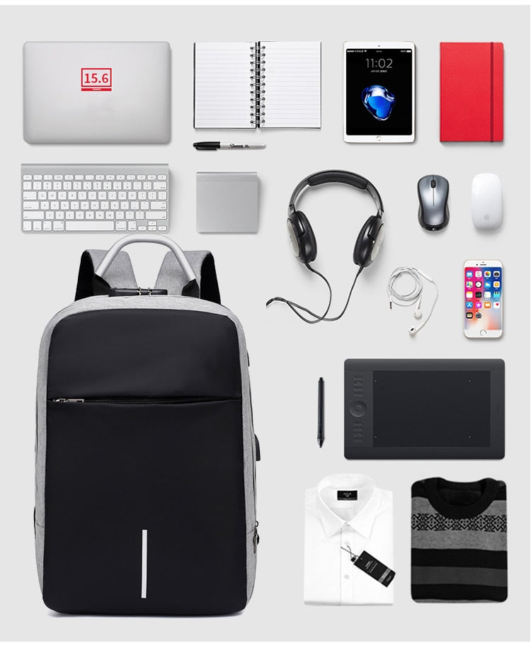 Travel-friendly tech backpack with padded laptop sleeve, anti-theft hidden zippers & external USB charger access.