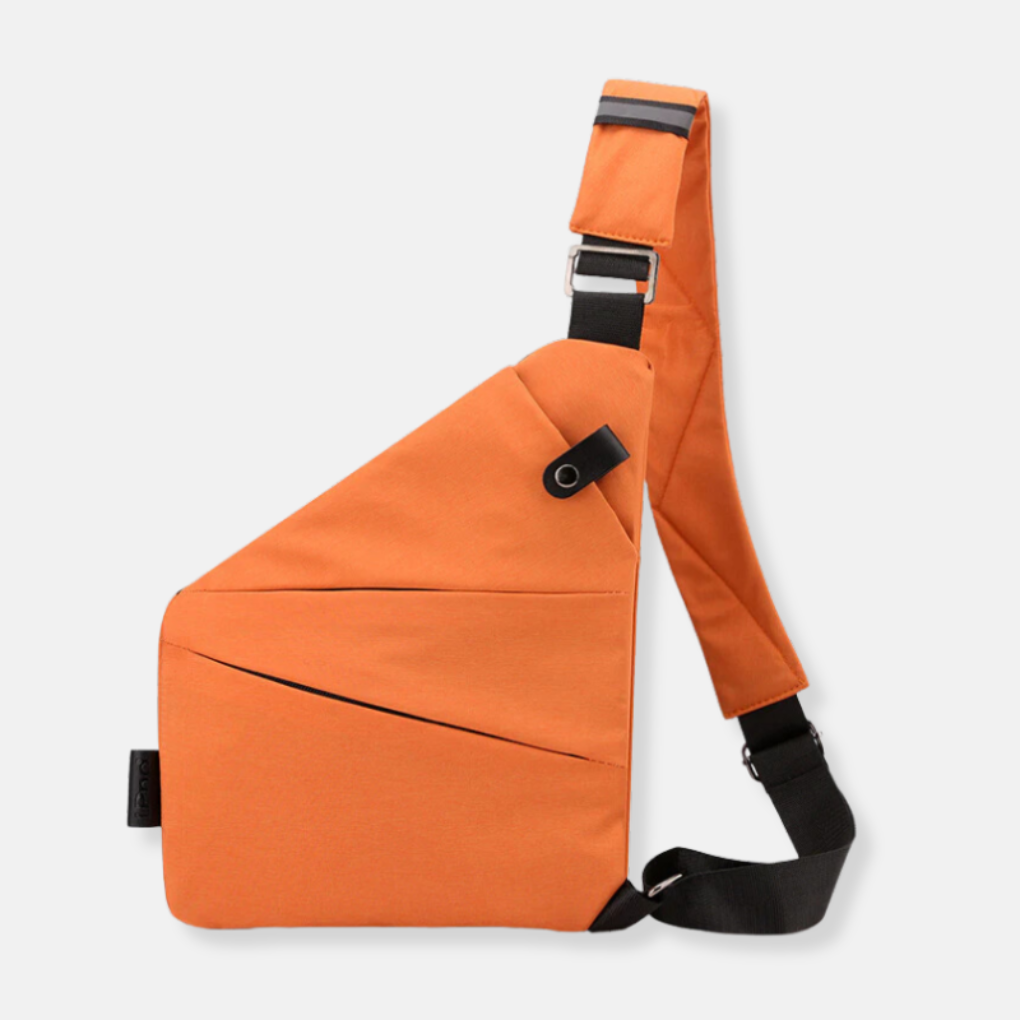 Interior view of anti-theft sling bag, highlighting RFID pockets and organized storage for travel.