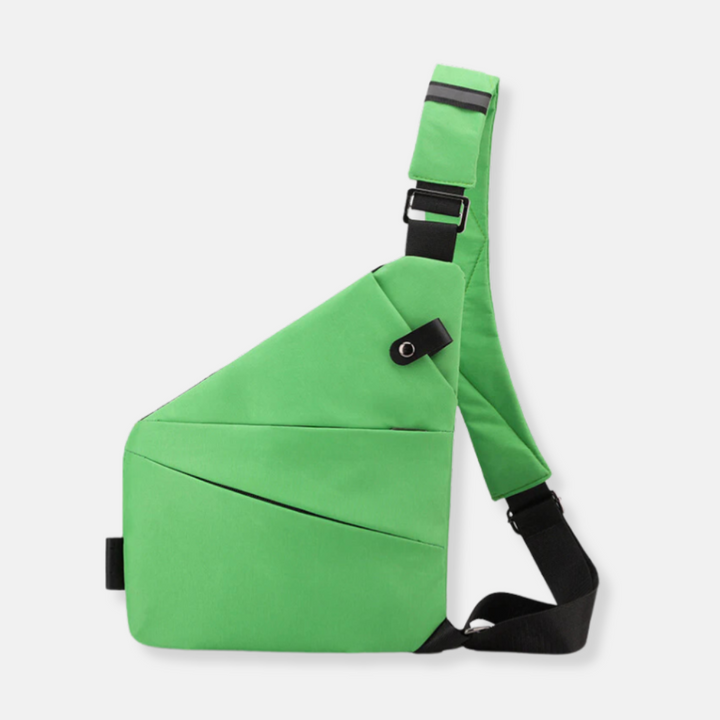Anti-theft shoulder bag in grey, showing hidden zipper and durable design for secure daily essentials.