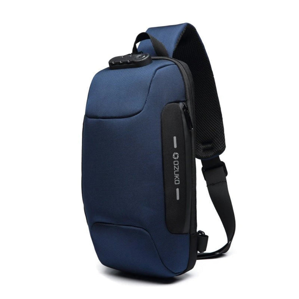 Modern unisex tech sling bag with integrated USB charging port. Secure crossbody for power on-the-go.