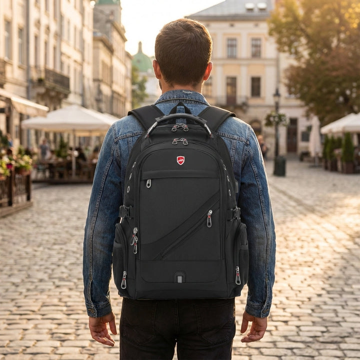 Unisex anti-theft travel backpack, secure & spacious for commuters & adventurers. VoyageVault waterproof design.