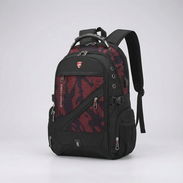 Ergonomic back panel of anti-theft travel backpack for comfortable wear, ideal commuter or adventure gear.