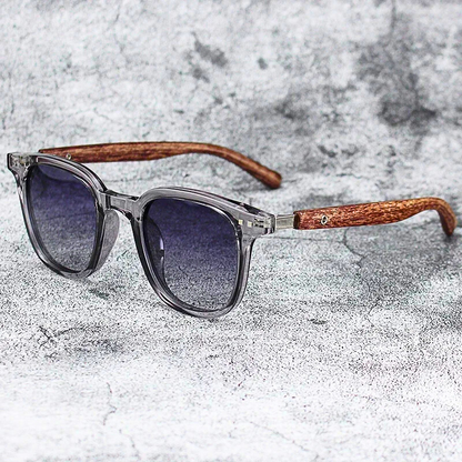 Unisex Arden sunglasses with stylish wood-grain temples & full UV protection, perfect for outdoor wear.