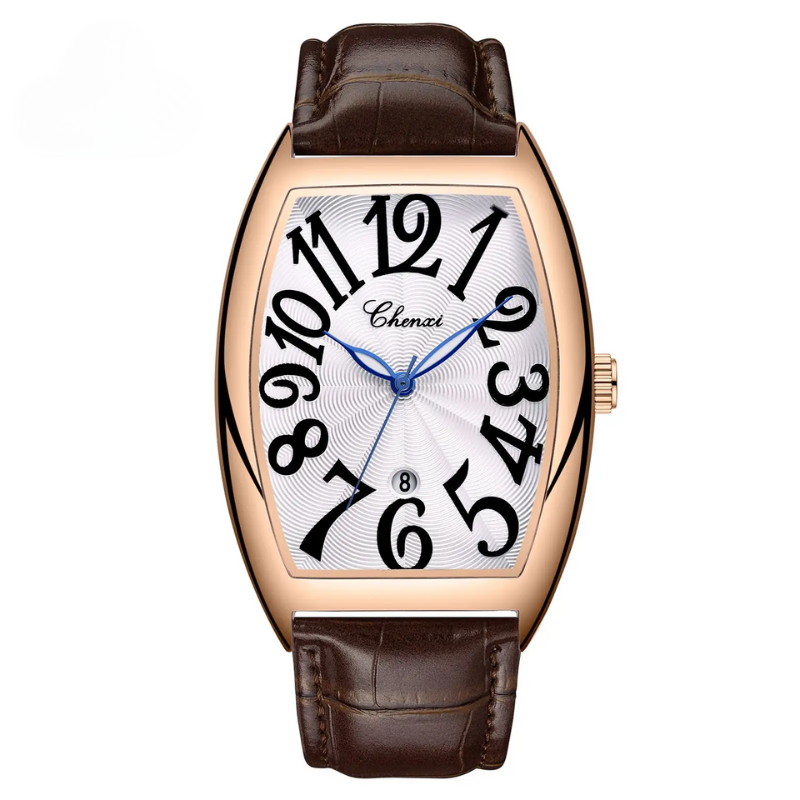 Versatile Art Deco leather watch, perfect as a men's or women's fashion accessory; unique dial.