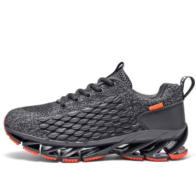 Close-up of the breathable mesh on unisex athletic running shoes, highlighting the texture and quality.
