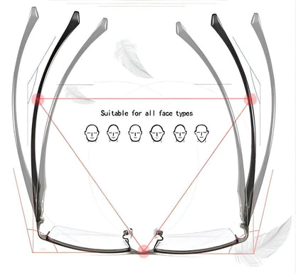 Stylish unisex adaptive eyewear: progressive sunglasses with auto-adjusting photochromic lenses.