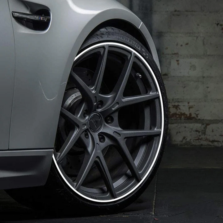 Stylish wheel decor & rim guard. Universal fit wheel protector for auto care, preventing curb damage on car wheels.
