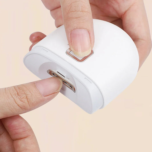 Unisex automatic electric nail clipper with integrated polishing and trimming function.