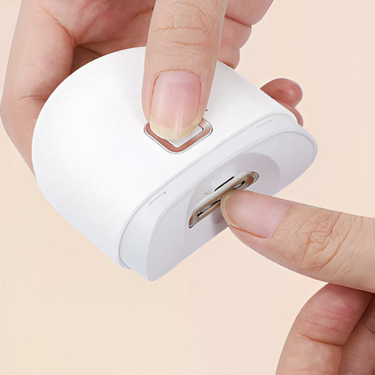 Unisex automatic electric nail clipper with polishing trim. USB rechargeable for safe, clean nail care.