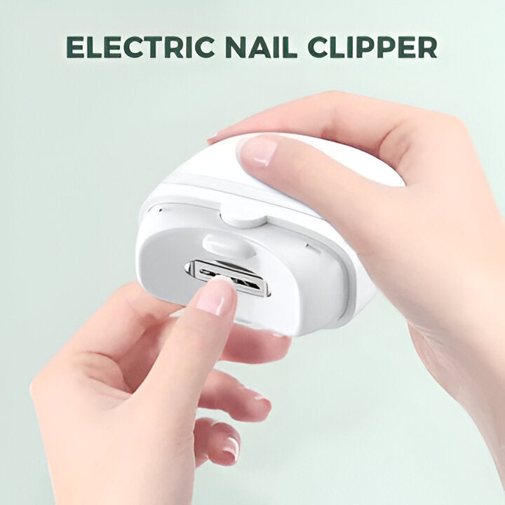 Compact unisex electric nail clipper & polisher. USB rechargeable manicure tool for easy on-the-go personal grooming.