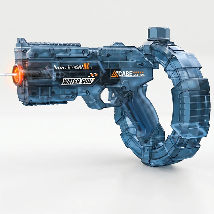 High-capacity automatic electric water blaster featuring bright light effects. Ideal for backyard play & summer games.