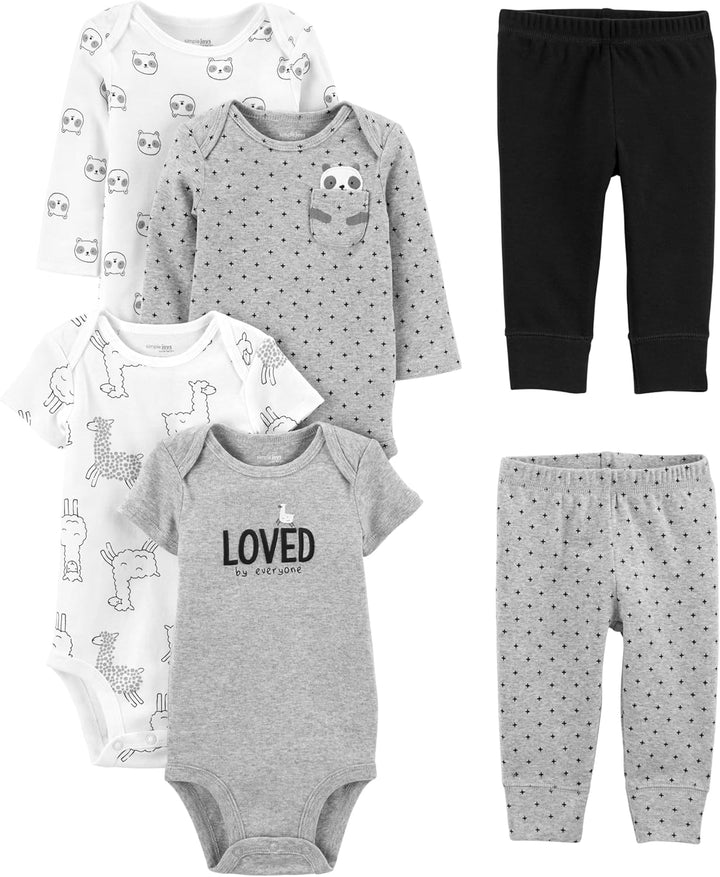 Unisex Baby 6-piece clothing set featuring bodysuits & trousers for daily comfort & style. Perfect infant wear.