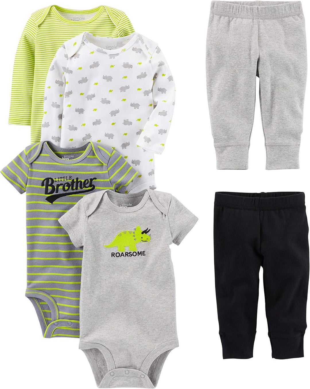 Soft unisex baby 6-piece set: comfortable bodysuits & trousers, ideal for daily infant wear & newborn outfits.