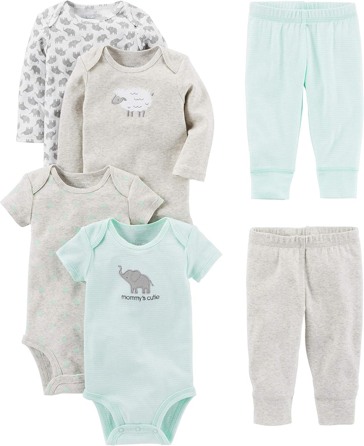 Daily baby clothes: complete 6-piece unisex set of infant bodysuits & baby trousers ensuring all-day comfort.