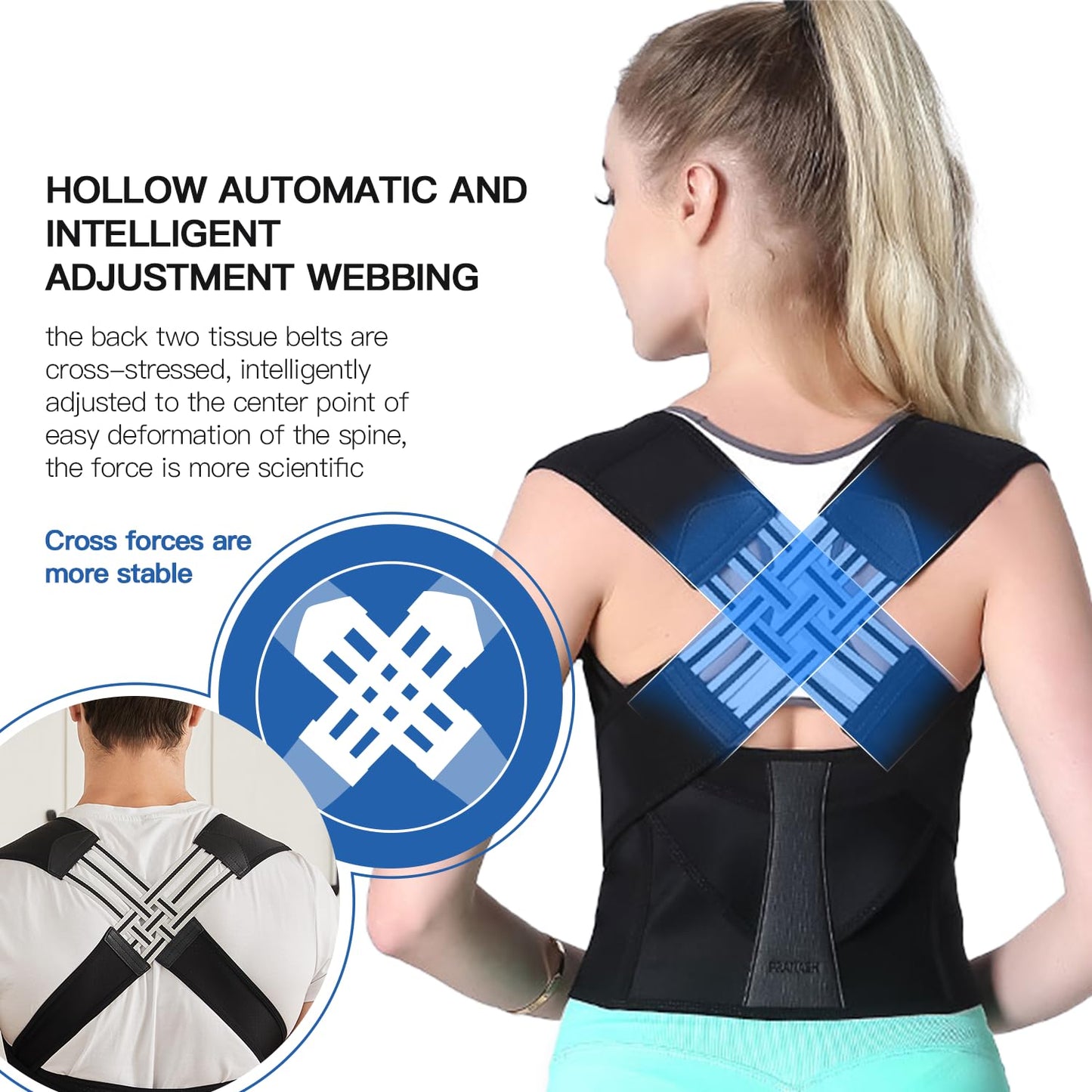 Posture corrector for upper & lower back pain relief. Unisex design for comfortable spinal alignment.