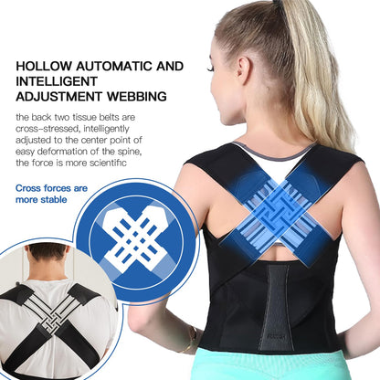 Posture corrector for upper & lower back pain relief. Unisex design for comfortable spinal alignment.