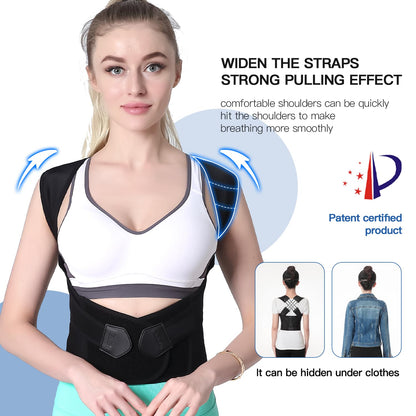 Adjustable posture brace providing excellent back support for improved posture & spinal health. Unisex.