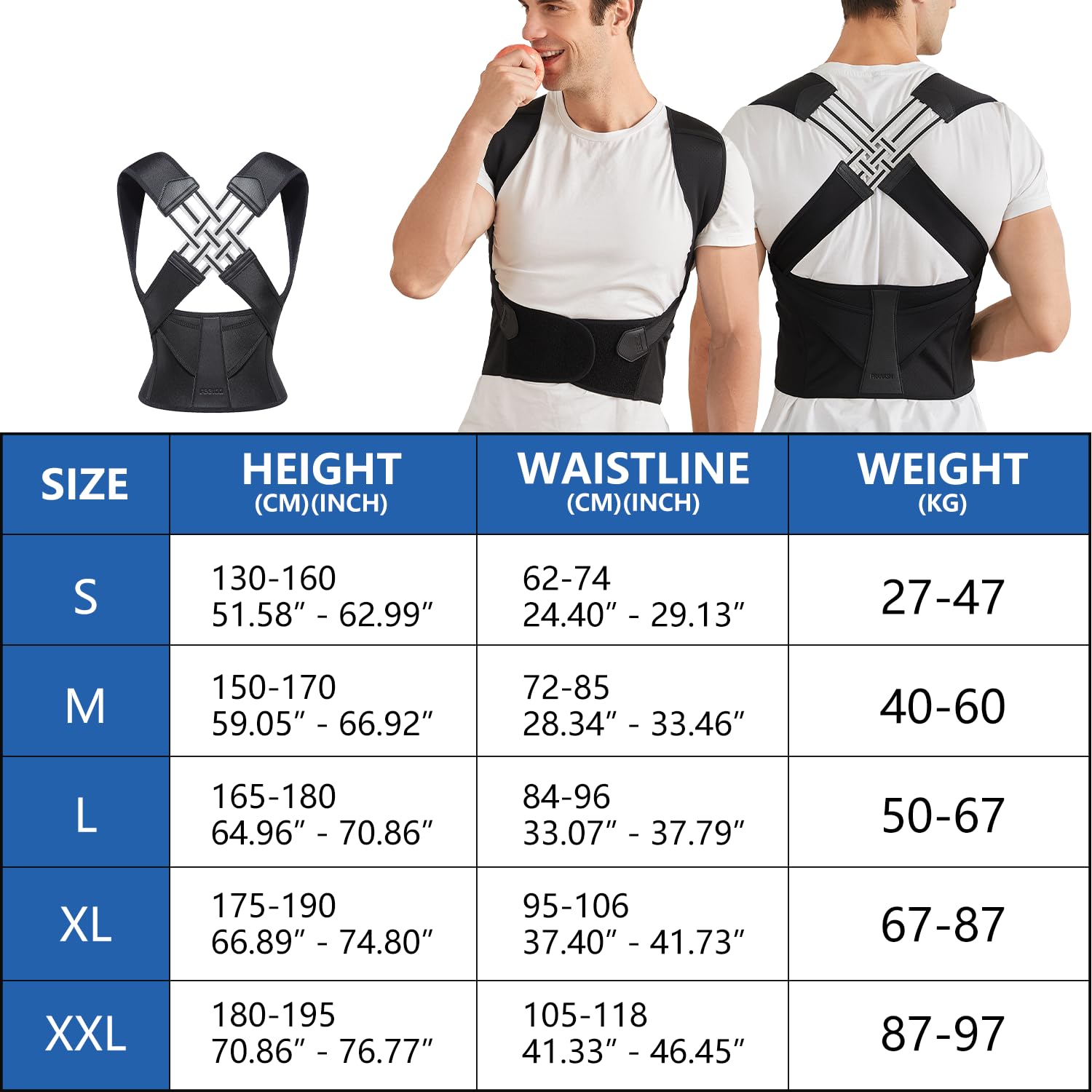 Back posture corrector for spinal alignment, ergonomic design offers pain relief & back support. Unisex fit.