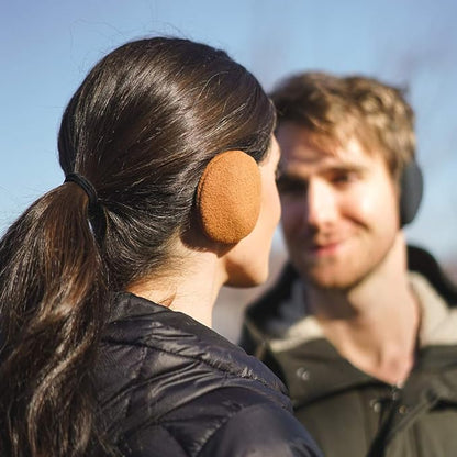 Close-up of lightweight bandless fleece ear warmers, providing thermal protection without headbands for winter.