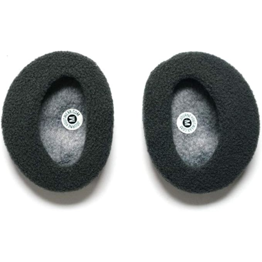 Pair of black bandless fleece ear warmers, ready for men's and women's cold weather outdoor comfort.