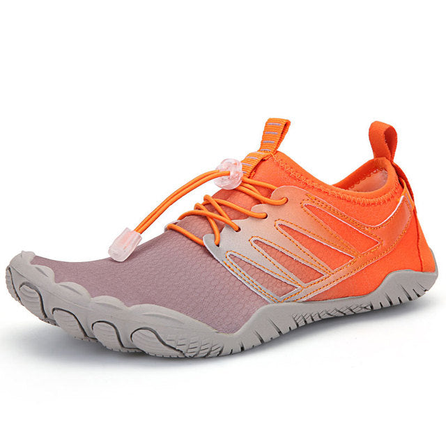 Unisex athletic minimalist aqua shoes, showing breathable mesh upper and flexible sole.