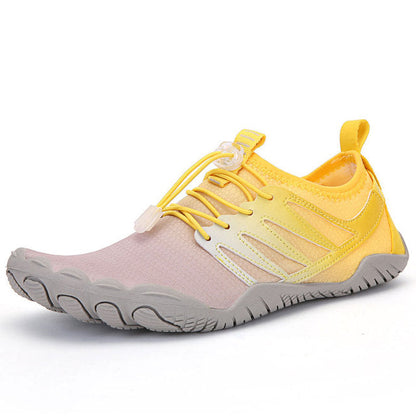 Close-up of flexible sole on unisex minimalist athletic shoes, ideal for running.