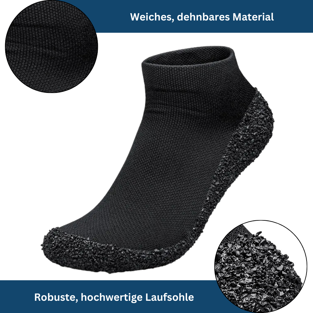 Pair of gray minimalist sock shoes, ideal barefoot footwear for water sports or athletics.
