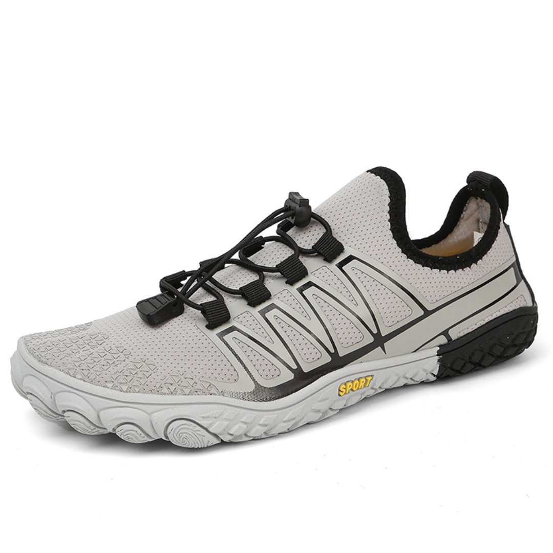Unisex barefoot running shoes, black, lightweight & flexible for natural stride.