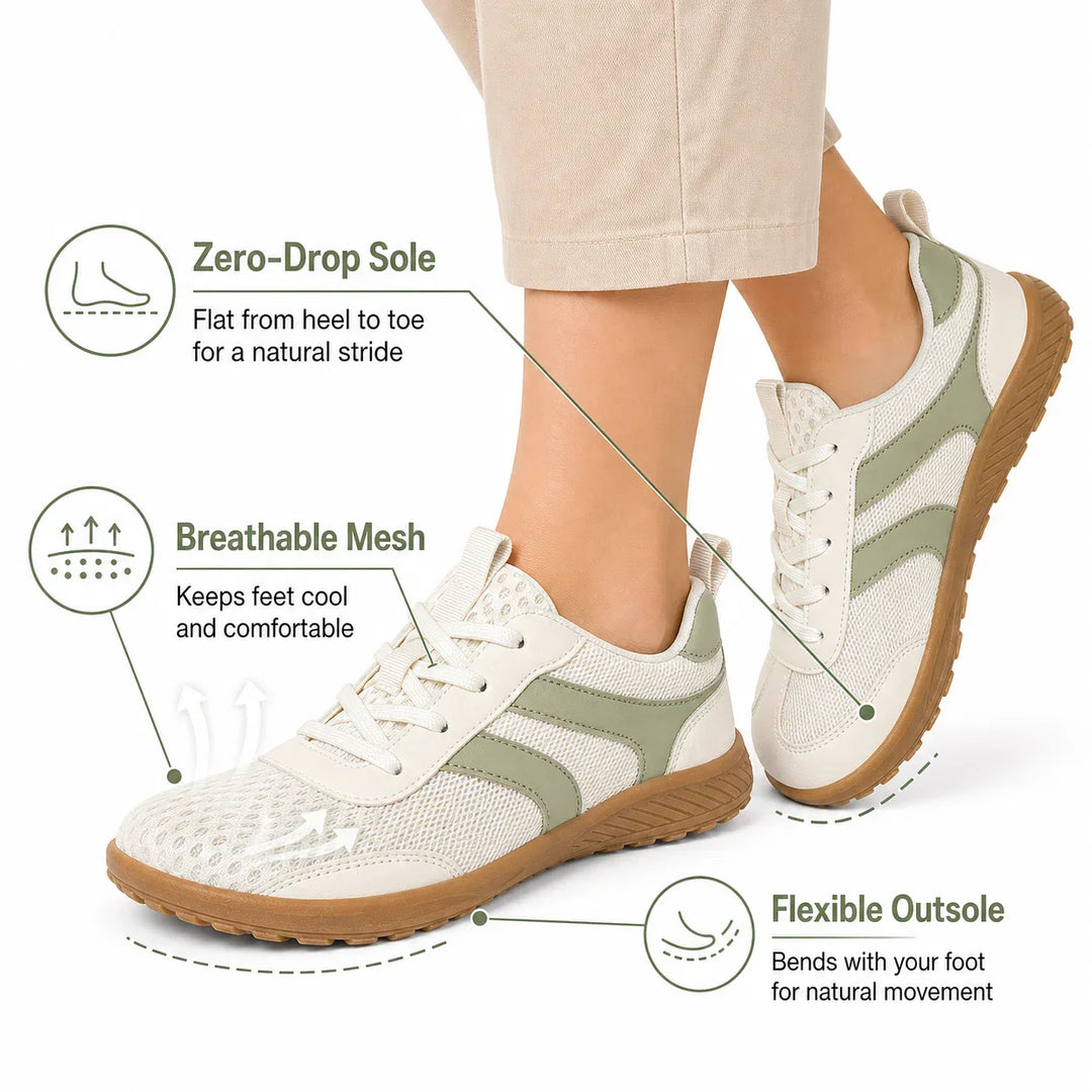 Top view of unisex barefoot walking shoes, highlighting wide toe box & minimalist design for comfort.