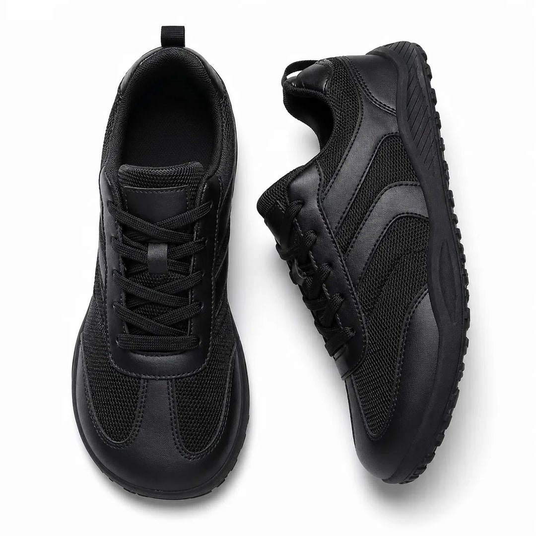 Rear view of unisex barefoot walking shoes, emphasizing stable design & non-slip sole for walking.