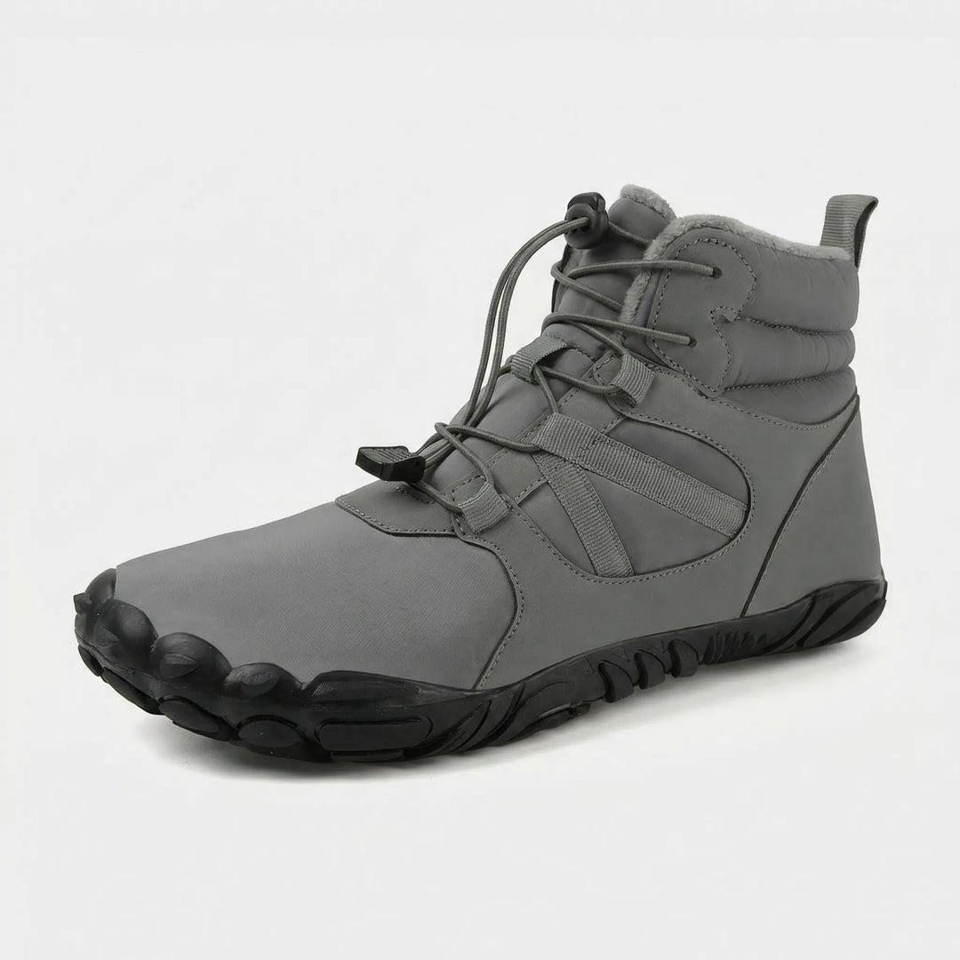 Durable barefoot winter boots, unisex design. Fleece-lined & waterproof for cold weather and natural movement.