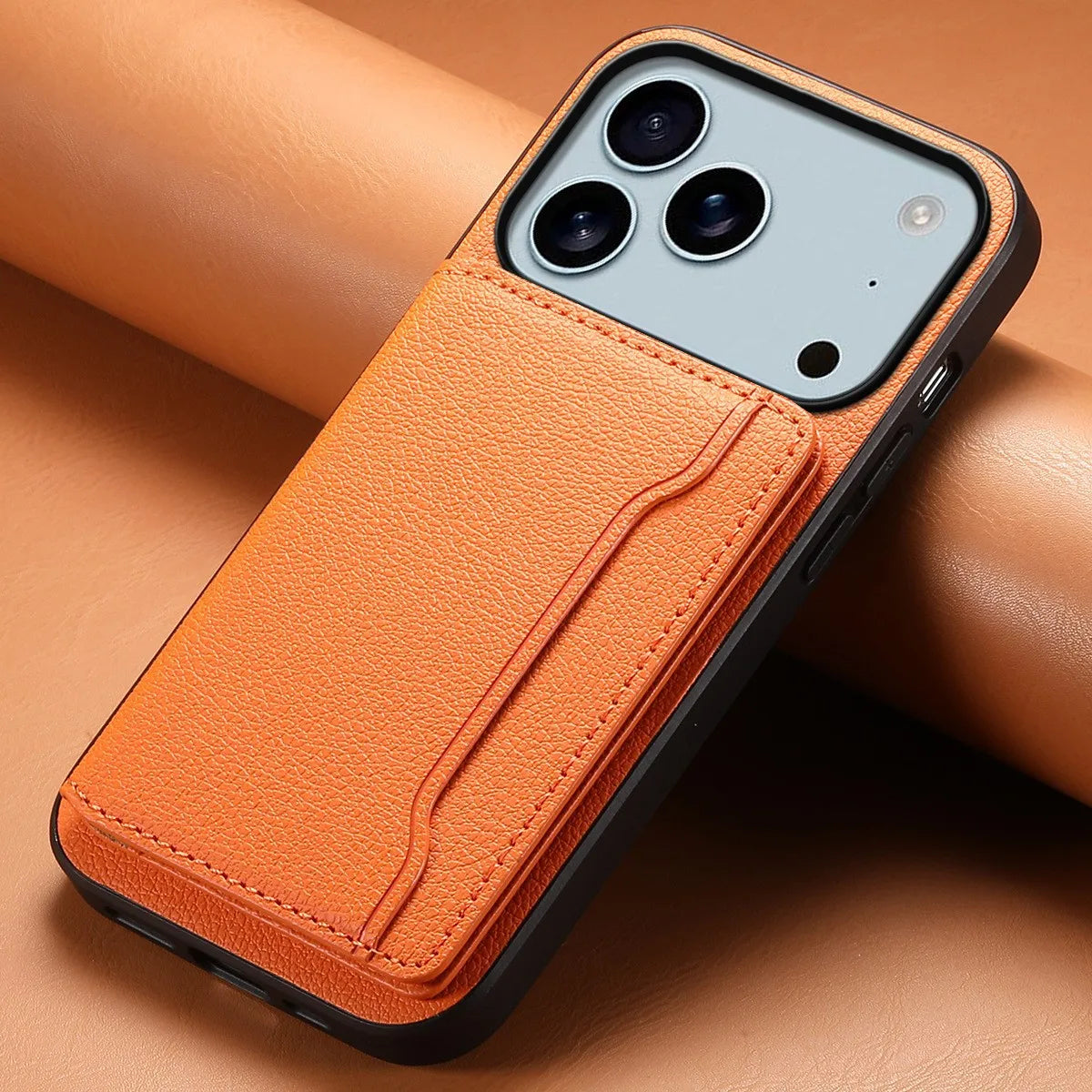 Unisex bifold smartphone wallet case with kickstand. Vegan leather, device protection.