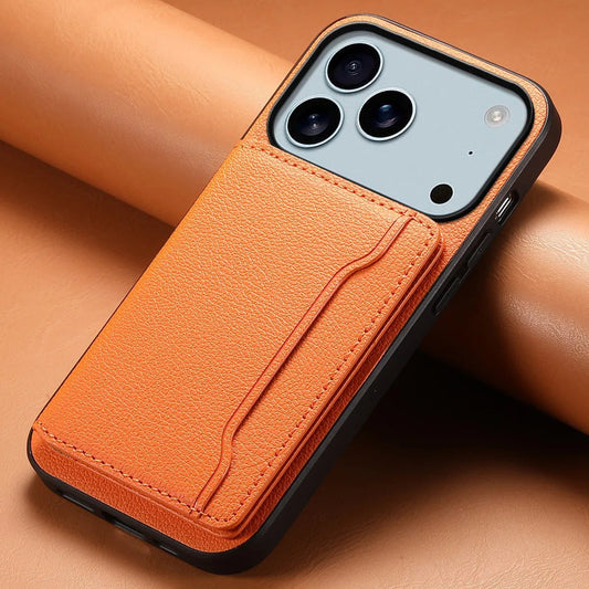 Unisex bifold smartphone wallet case with kickstand. Vegan leather, device protection.