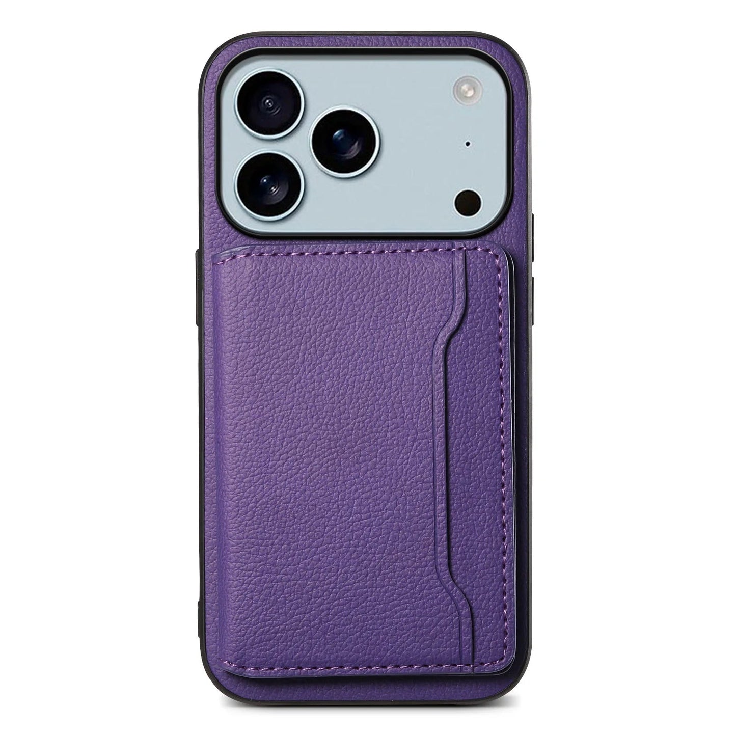 Shockproof vegan leather bifold smartphone case. Comprehensive device protection, wallet features.