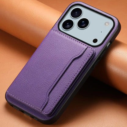 Stylish vegan leather bifold smartphone wallet case. Features card holder, kickstand, magnetic closure.