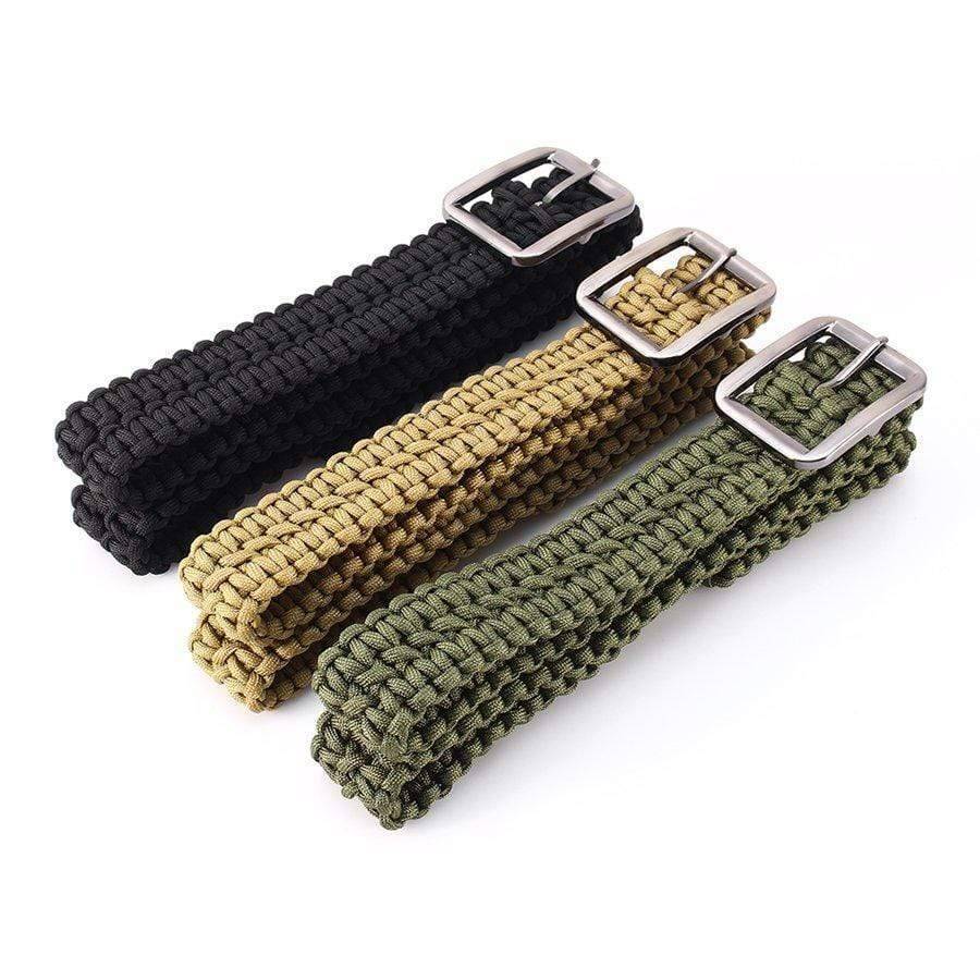 Unisex black 550 paracord survival utility belt with metal buckle, ideal for camping & hiking