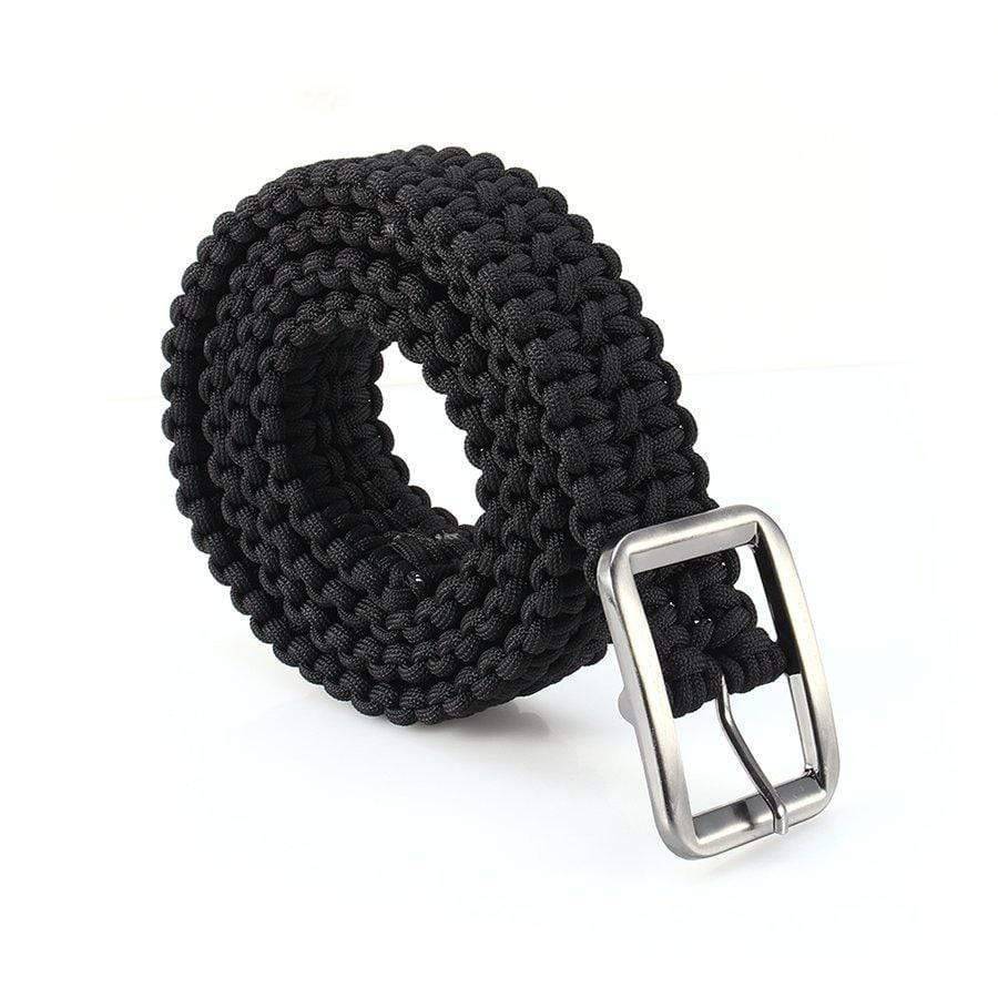 Close-up of durable 550 paracord weave on a unisex survival utility belt, perfect for outdoor gear