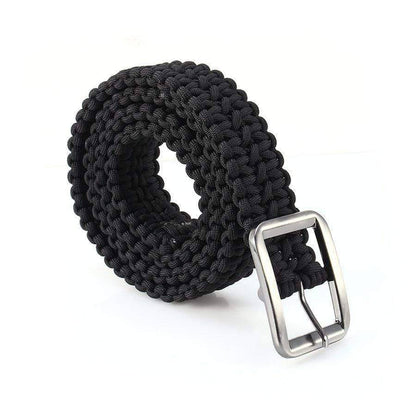 Close-up of durable 550 paracord weave on a unisex survival utility belt, perfect for outdoor gear