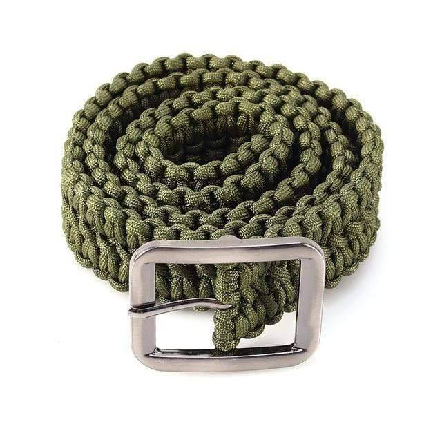 Green 550 paracord survival utility belt, a key piece of tactical and camping equipment